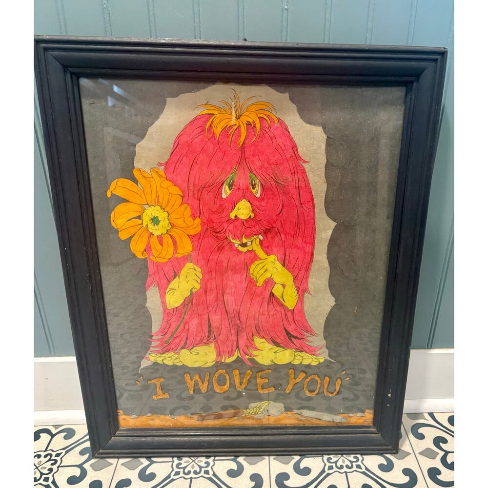Vintage 1960s I Wove You Black Light Poster